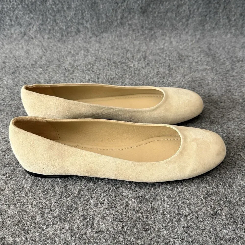 Garnet Hill Petra Suede Ballet Flats Beige Made In Italy Women's 9.5 Comfort